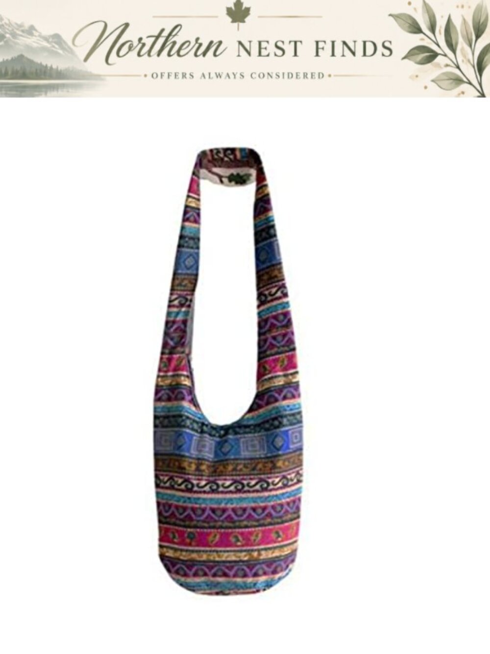 Cotton Hobo Crossbody Bag Foldable Shoulder Messenger Handbag Hippie Sling